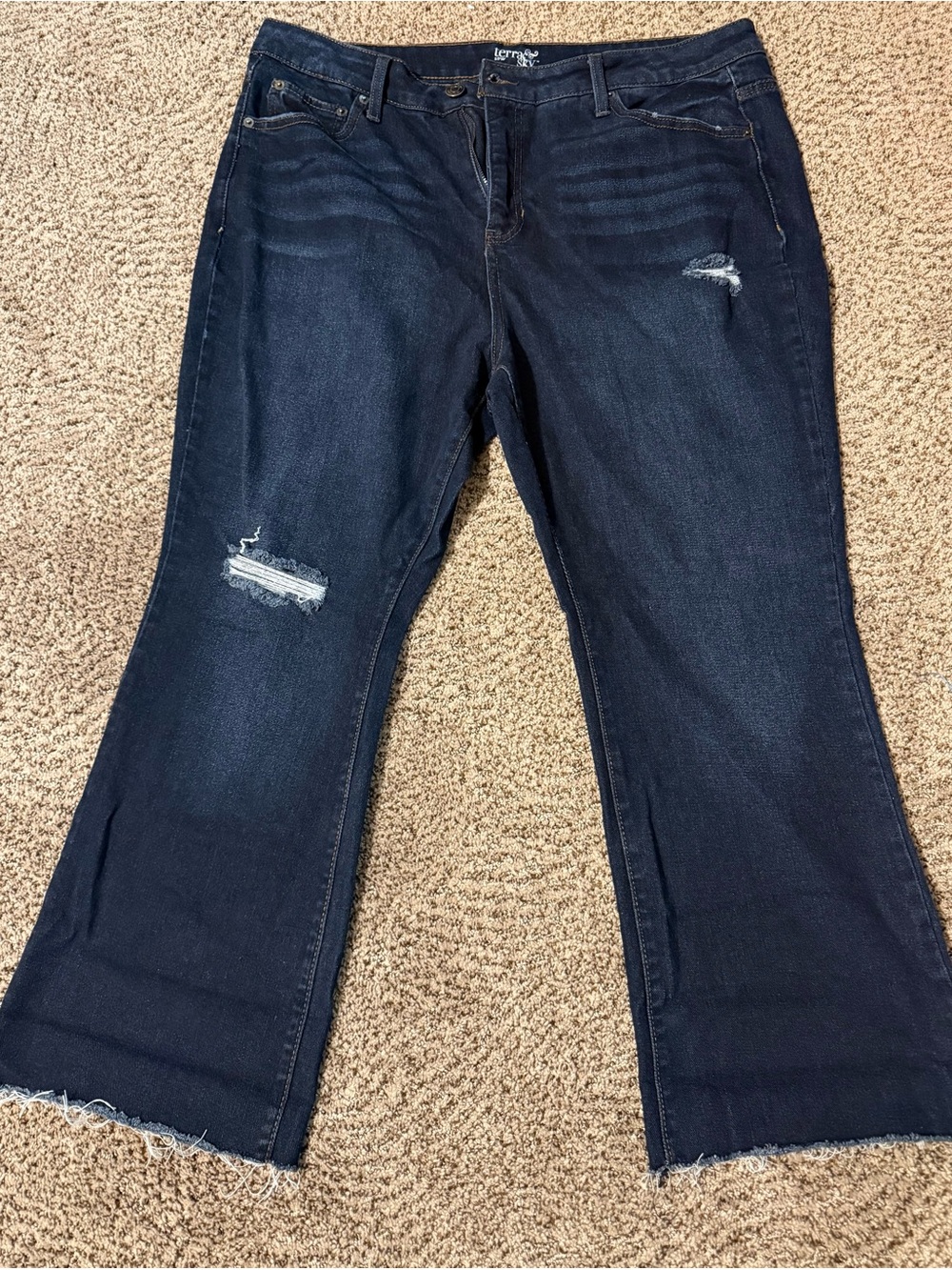 Terra & Sky Dark Blue Distressed Wide-Leg Jeans